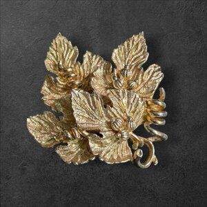 Vintage Francois Gold-Tone Leaf Brooch Pin With Floral Design French  Estate